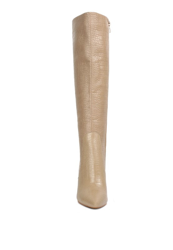 Indulgent High Heeled Croc Calf Boots - Pure Serenity DBA