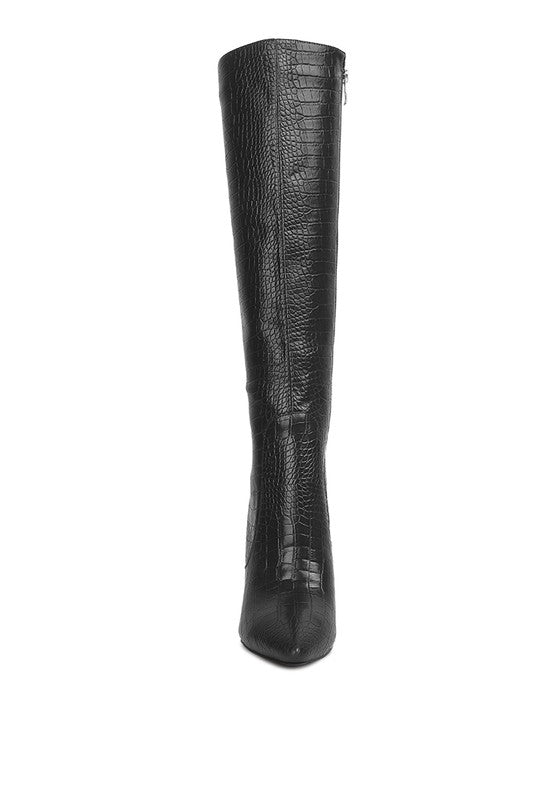 Indulgent High Heeled Croc Calf Boots - Pure Serenity DBA