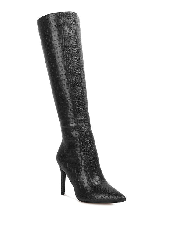 Indulgent High Heeled Croc Calf Boots - Pure Serenity DBA