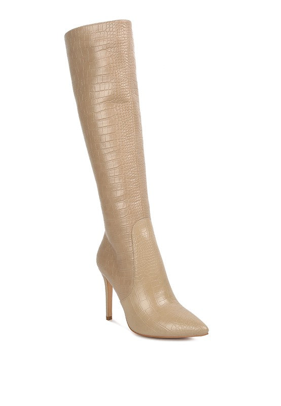 Indulgent High Heeled Croc Calf Boots - Pure Serenity DBA