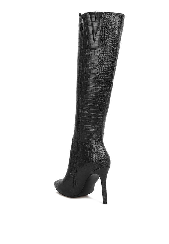 Indulgent High Heeled Croc Calf Boots - Pure Serenity DBA