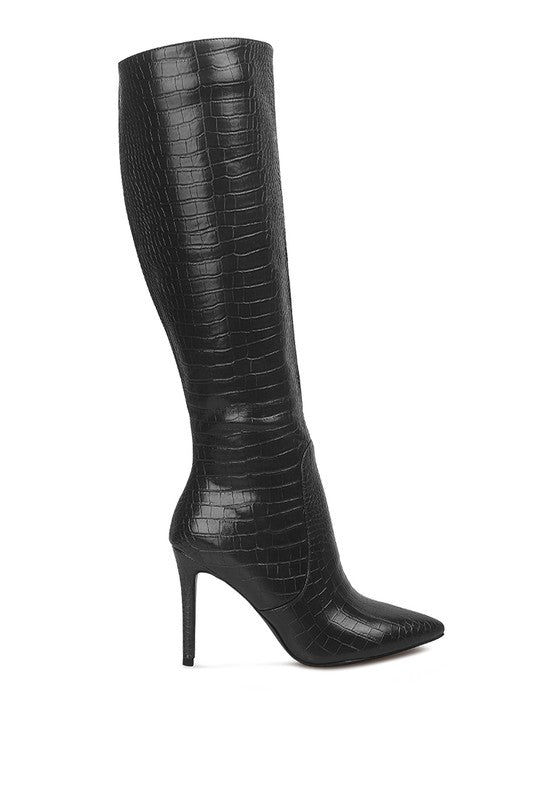 Indulgent High Heeled Croc Calf Boots - Pure Serenity DBA