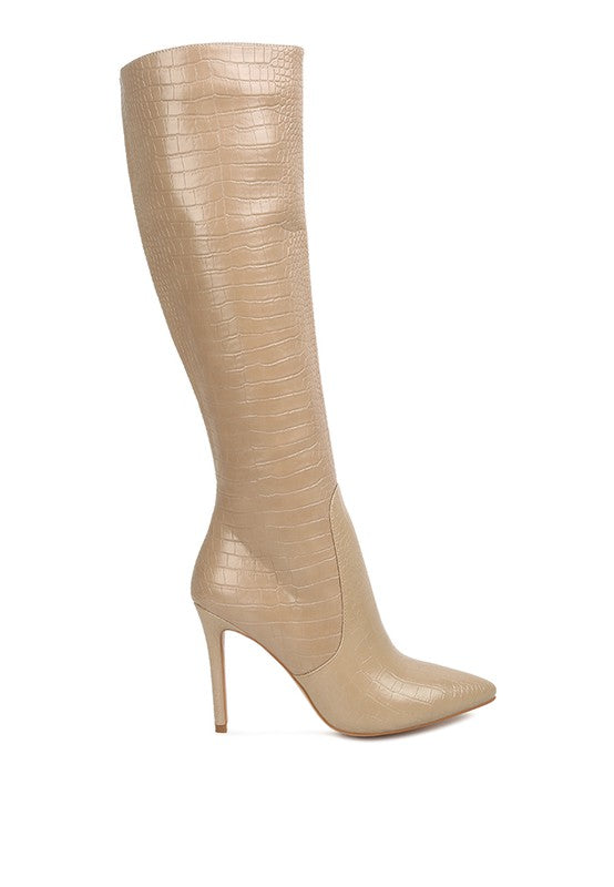 Indulgent High Heeled Croc Calf Boots - Pure Serenity DBA