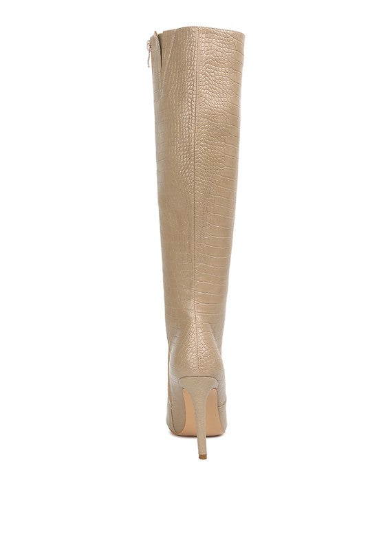 Indulgent High Heeled Croc Calf Boots - Pure Serenity DBA