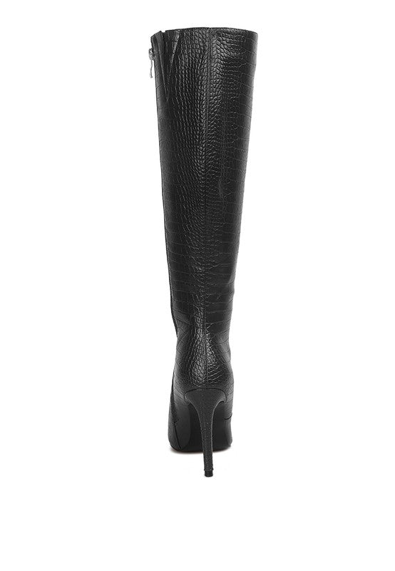 Indulgent High Heeled Croc Calf Boots - Pure Serenity DBA