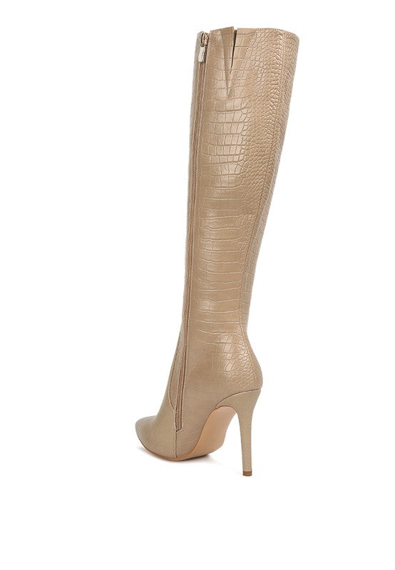 Indulgent High Heeled Croc Calf Boots - Pure Serenity DBA