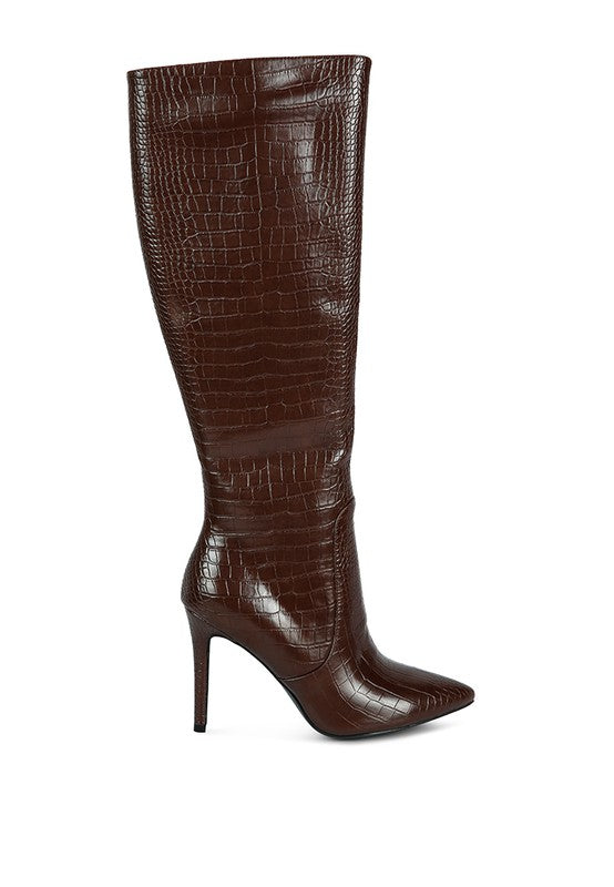 Indulgent High Heeled Croc Calf Boots - Pure Serenity DBA