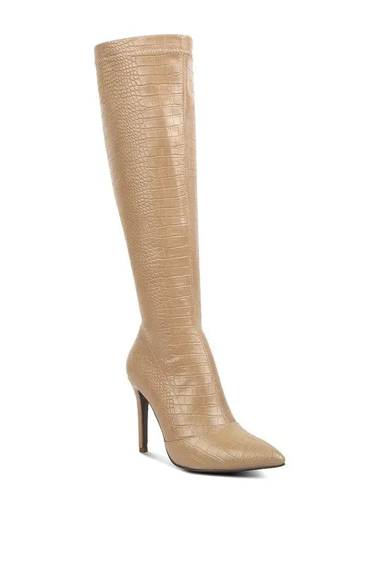 Wheedle Croc High Heeled Calf Boots Rag Company