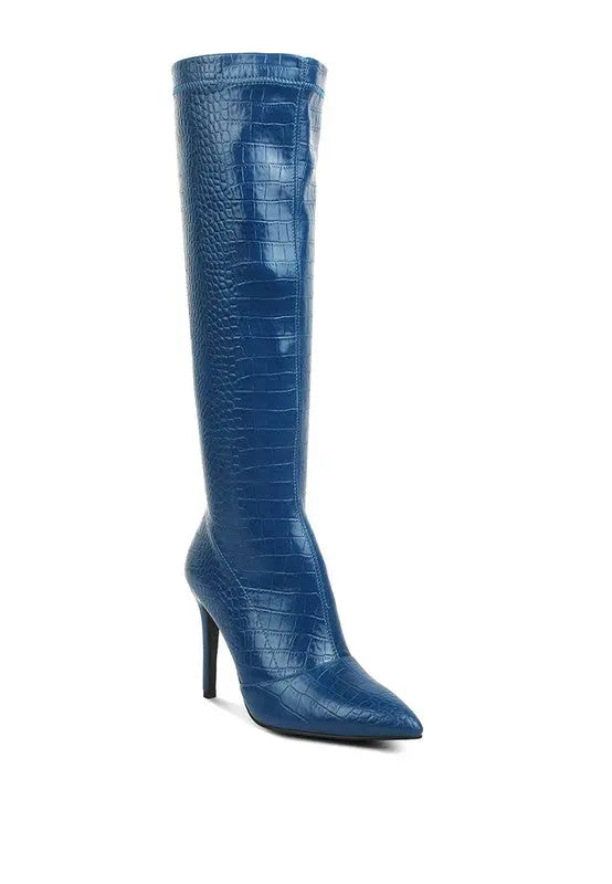 Wheedle Croc High Heeled Calf Boots Rag Company