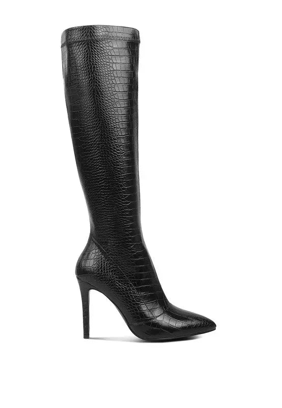 Wheedle Croc High Heeled Calf Boots Rag Company