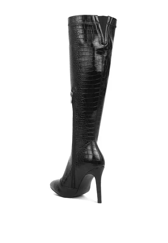 Wheedle Croc High Heeled Calf Boots Rag Company