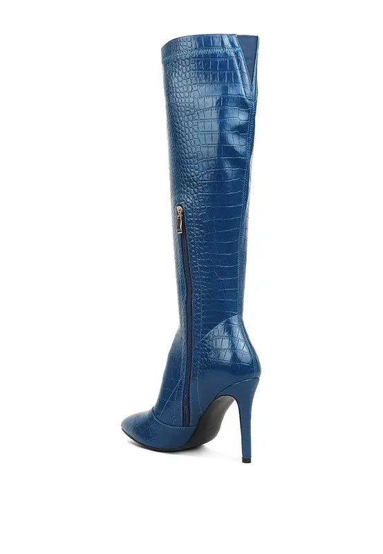 Wheedle Croc High Heeled Calf Boots Rag Company