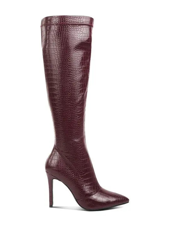 Wheedle Croc High Heeled Calf Boots Rag Company