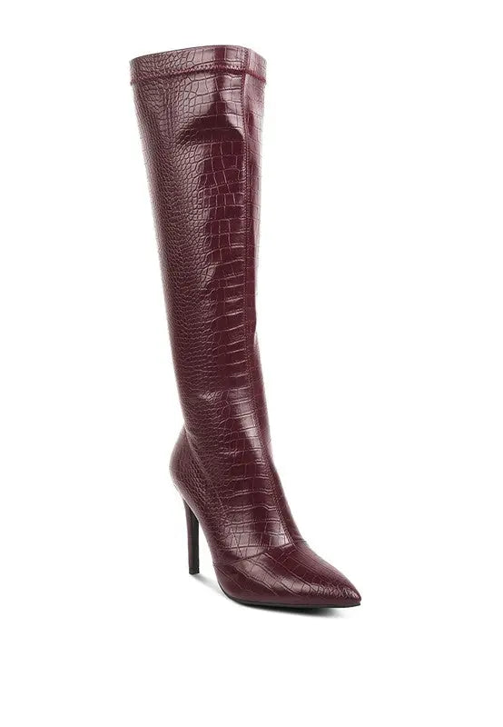 Wheedle Croc High Heeled Calf Boots Rag Company