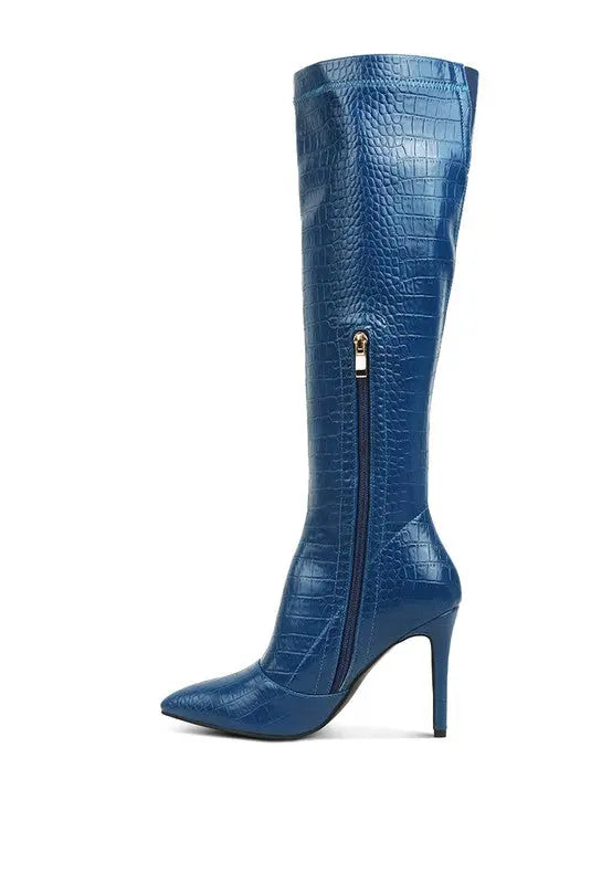 Wheedle Croc High Heeled Calf Boots Rag Company