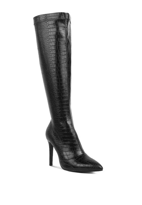 Wheedle Croc High Heeled Calf Boots Rag Company