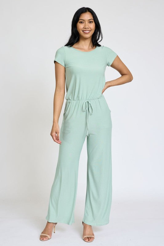 Spring Short Sleeve Jumpsuit W/Pocket - Pure Serenity DBA