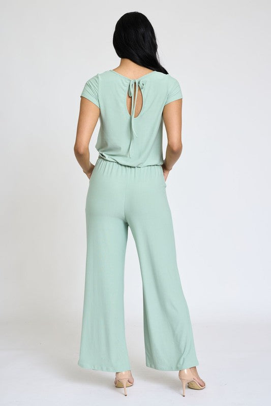 Spring Short Sleeve Jumpsuit W/Pocket - Pure Serenity DBA