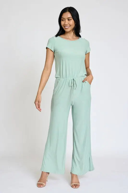 Spring Short Sleeve Jumpsuit W/Pocket - Pure Serenity DBA