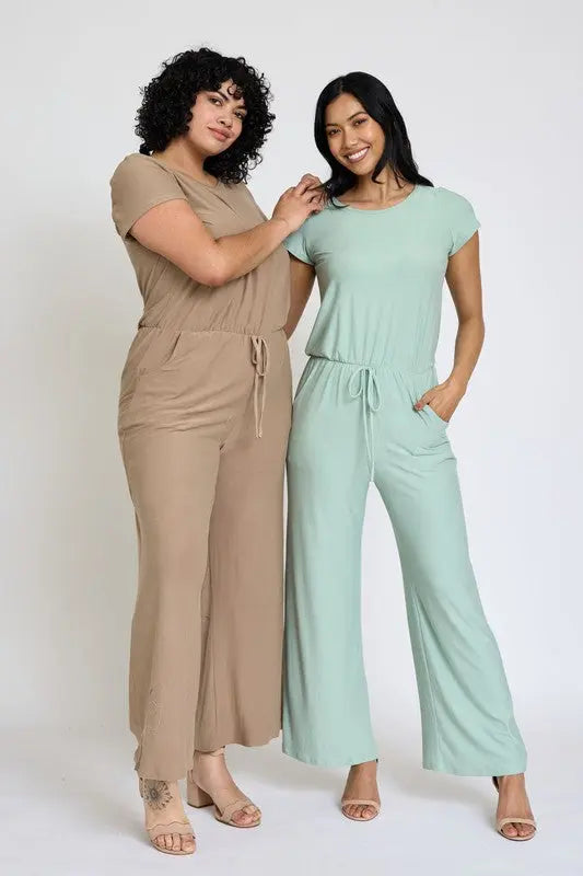 Spring Short Sleeve Jumpsuit W/Pocket - Pure Serenity DBA