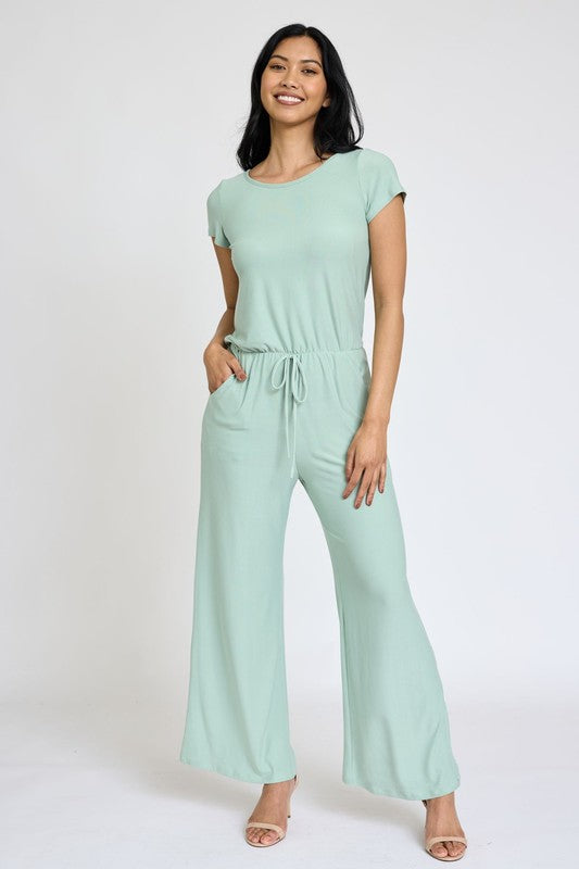 Spring Short Sleeve Jumpsuit W/Pocket - Pure Serenity DBA