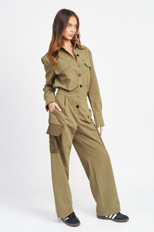 BOTTON DOWN CARGO JUMPSUIT - Pure Serenity DBA