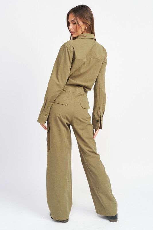 BOTTON DOWN CARGO JUMPSUIT - Pure Serenity DBA