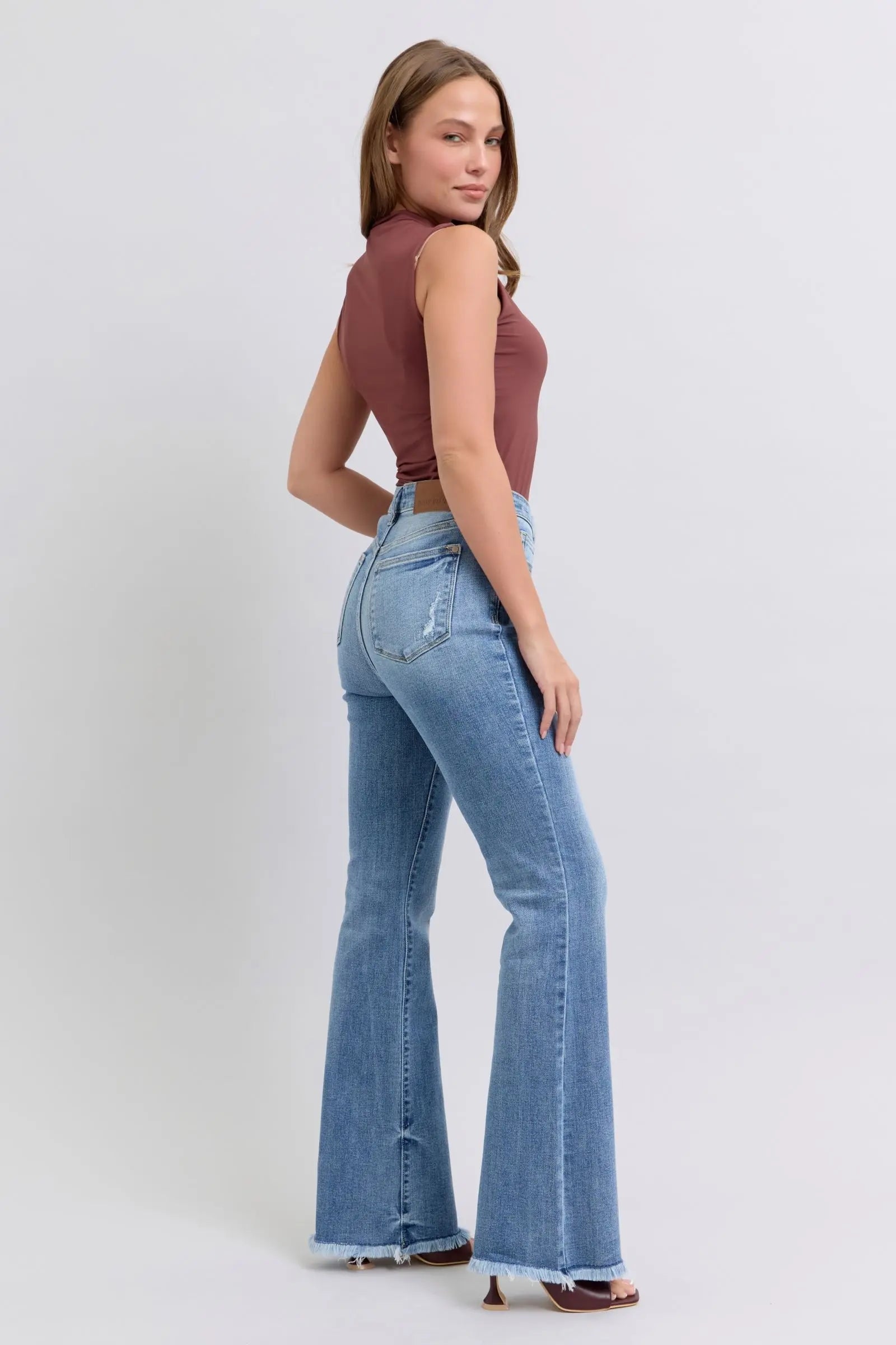 Judy Blue Full Size Raw Hem High Rise Bootcut Jeans Trendsi