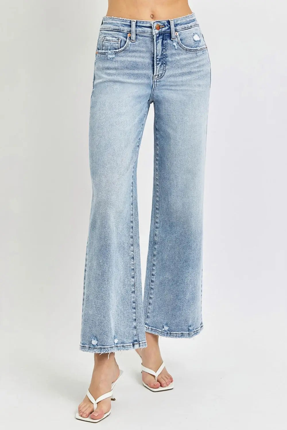 RISEN Full Size Tummy Control High Rise Crop Wide Leg Jeans Trendsi