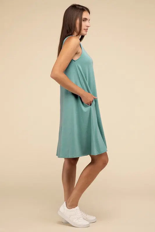 Sleeveless Flared Dress with Side Pockets ZENANA