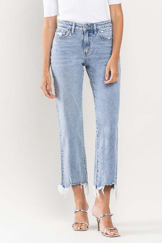 High Rise Distressed Hem Crop Dad Jeans - Pure Serenity DBA