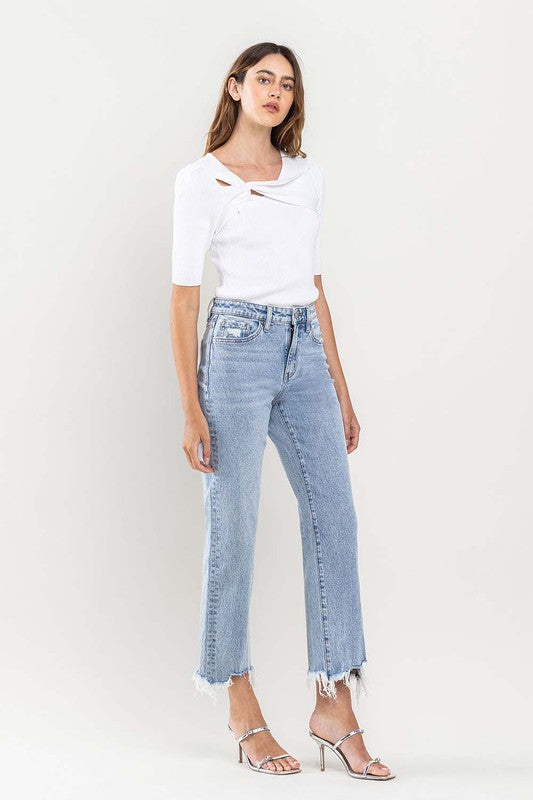 High Rise Distressed Hem Crop Dad Jeans - Pure Serenity DBA