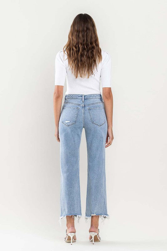 High Rise Distressed Hem Crop Dad Jeans - Pure Serenity DBA