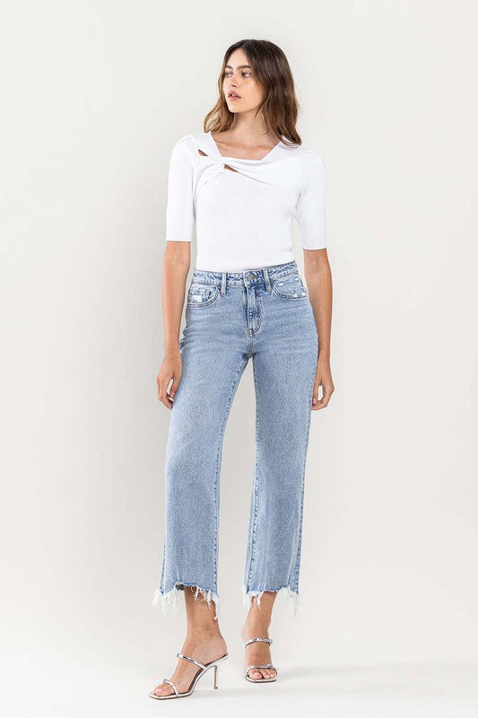 High Rise Distressed Hem Crop Dad Jeans - Pure Serenity DBA