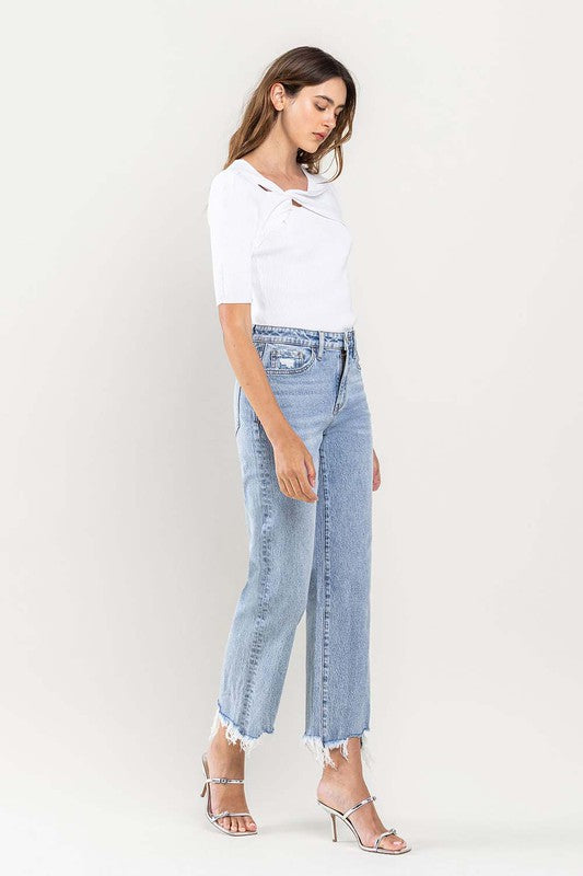 High Rise Distressed Hem Crop Dad Jeans - Pure Serenity DBA