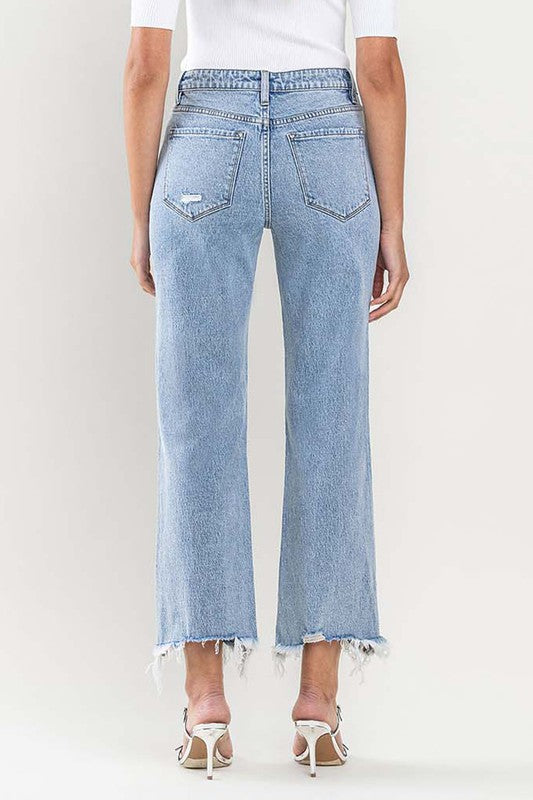 High Rise Distressed Hem Crop Dad Jeans - Pure Serenity DBA