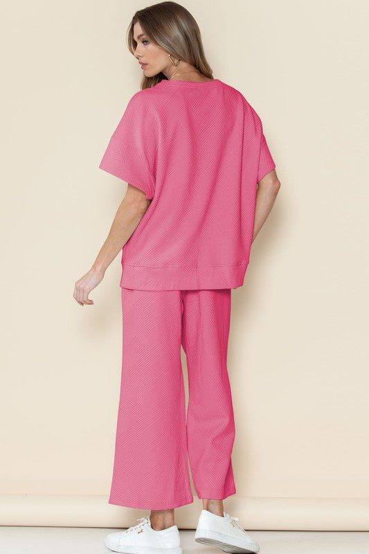 Textured T Shirt and Drawstring Pants Set - Pure Serenity DBA