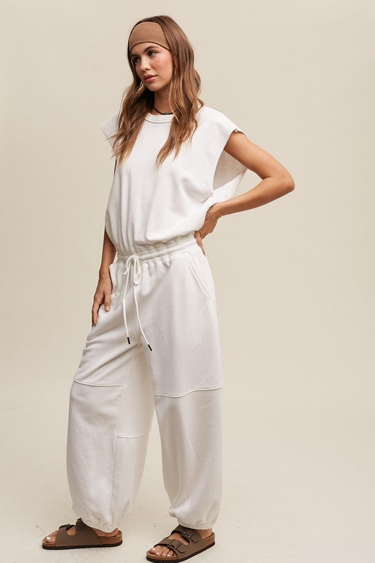 Athleisure French Terry Loose Jogger Jumpsuit - Pure Serenity DBA