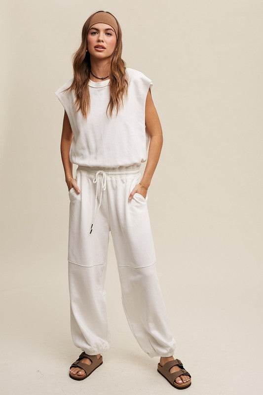 Athleisure French Terry Loose Jogger Jumpsuit - Pure Serenity DBA