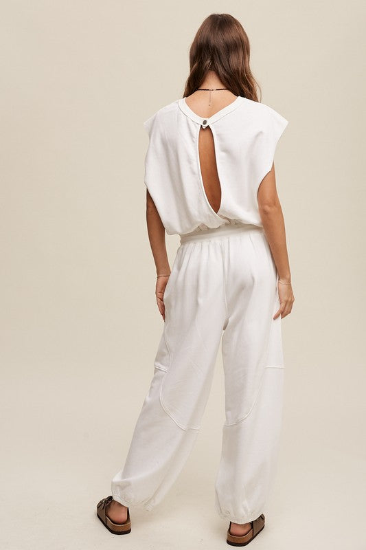 Athleisure French Terry Loose Jogger Jumpsuit - Pure Serenity DBA