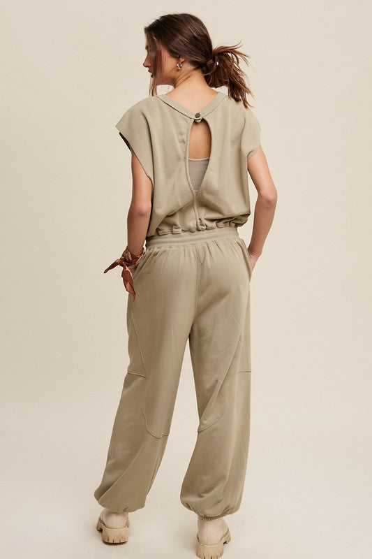 Athleisure French Terry Loose Jogger Jumpsuit - Pure Serenity DBA