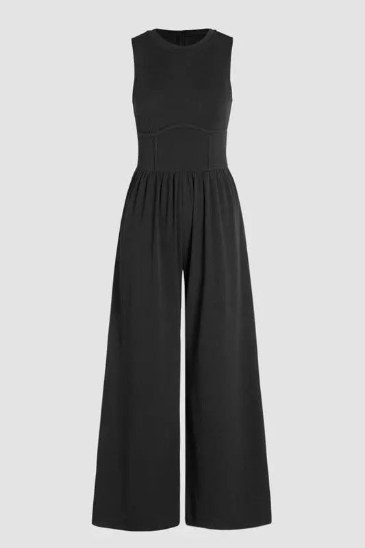 Cinched Waist Sleeveless Wide Leg Jumpsuit SHEWIN INC.