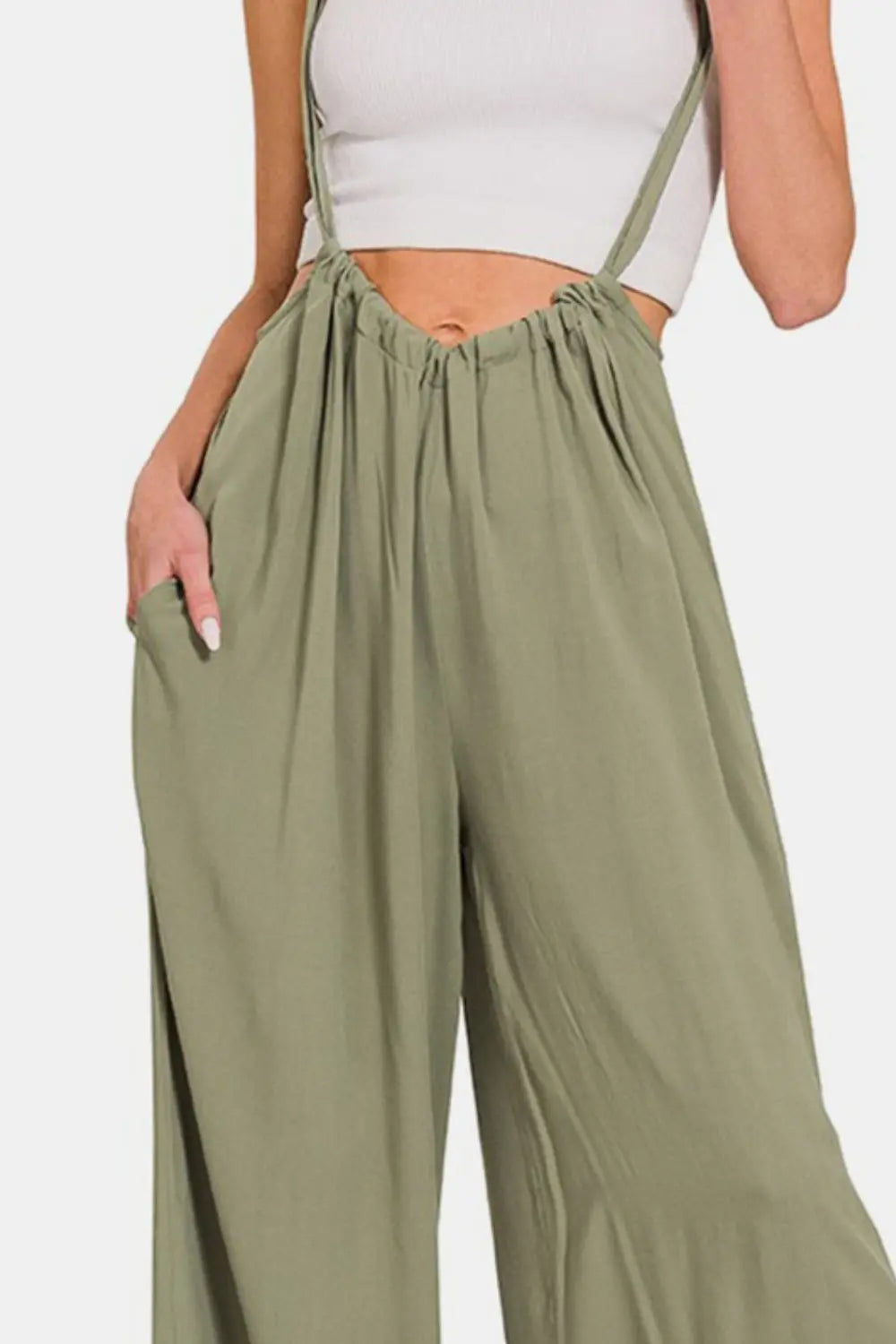 Zenana Pocketed Wide Strap Wide Leg Overalls Trendsi