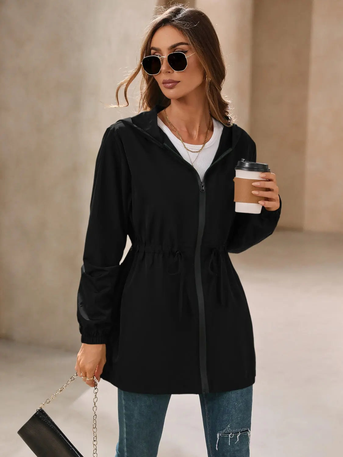 Ivy Lane Outdoor Waterproof Long Sleeve Hooded Windbreaker Trendsi