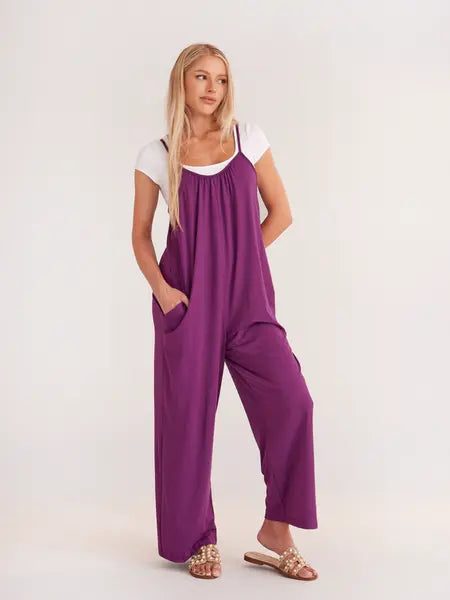 Solid Color Slip Pocket Loose Suspender Jumpsuit HFHD38VT7A Pure Serenity DBA