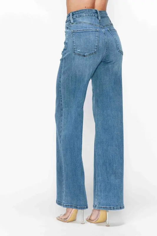 bytos Full Size High Rise Wide Leg Jeans with Pockets Trendsi