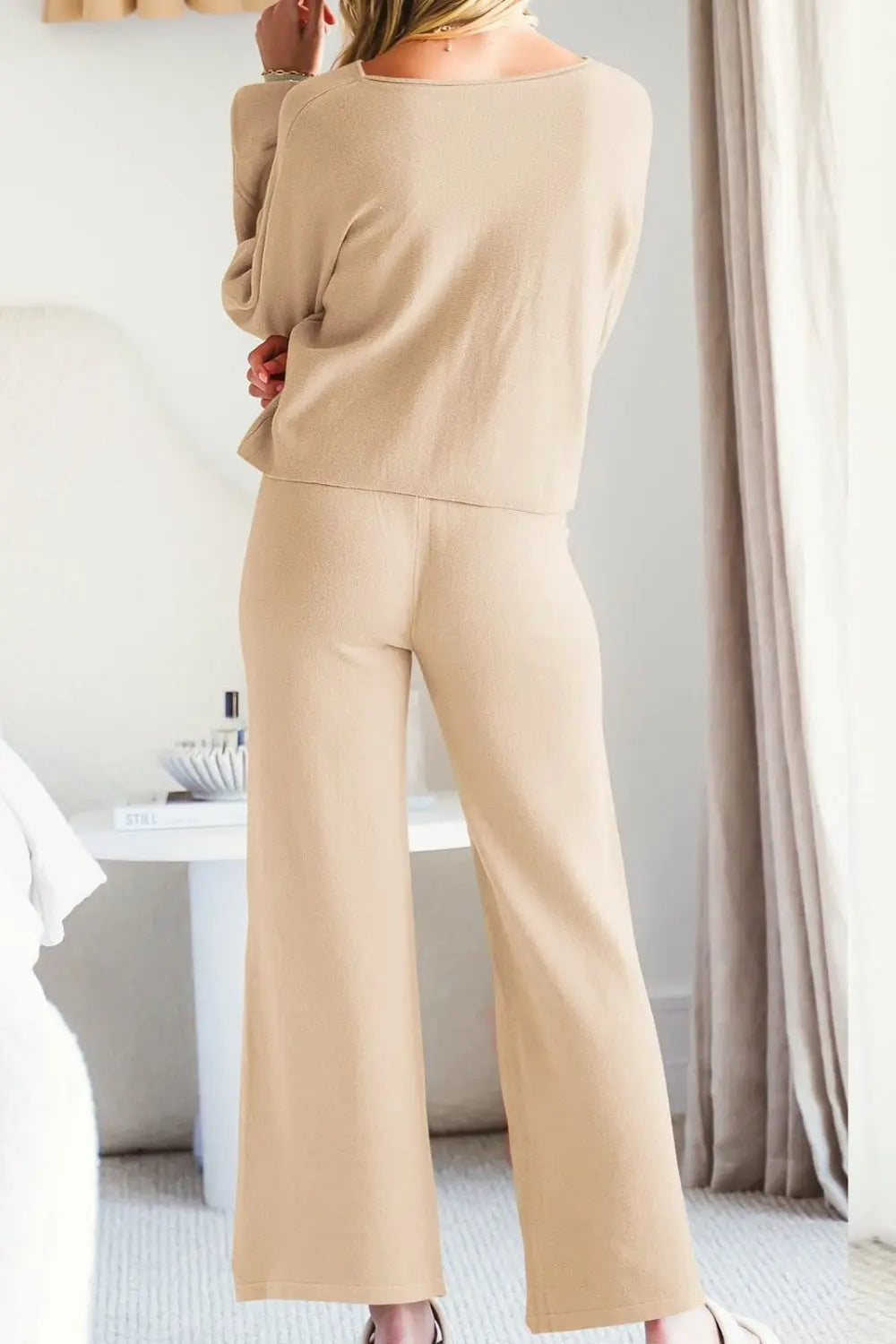 Round Neck Long Sleeve Top and Pants Set Trendsi