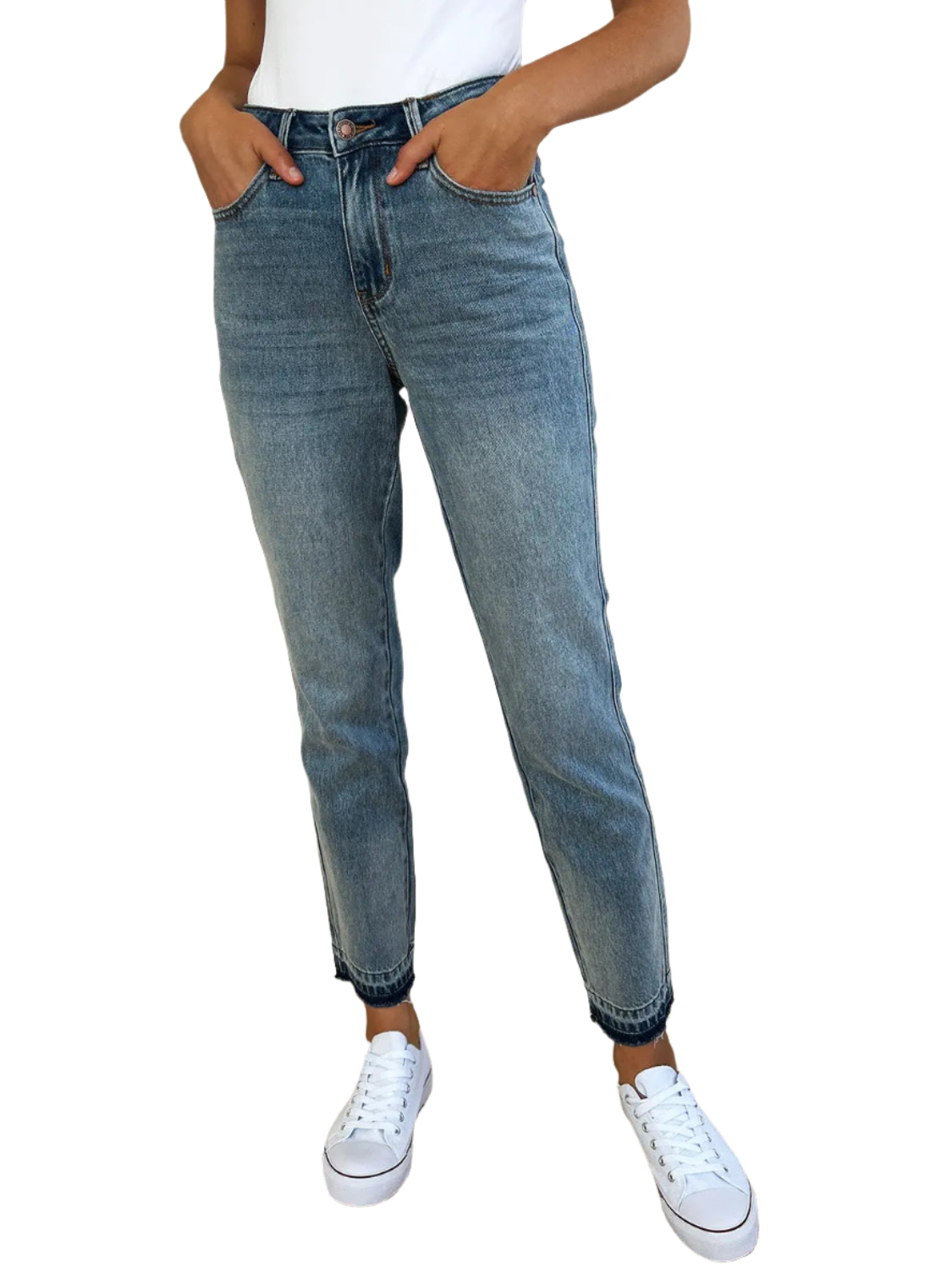 Judy Blue Full Size Mid Rise Rigid Magic Release Hem Jeans - Pure Serenity DBA