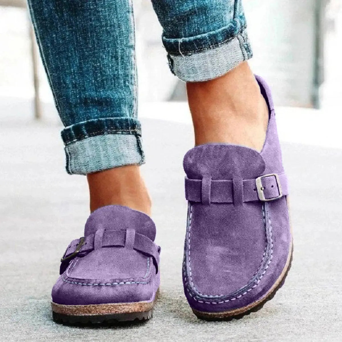 Round Toe Low Heel Buckle Loafers Trendsi