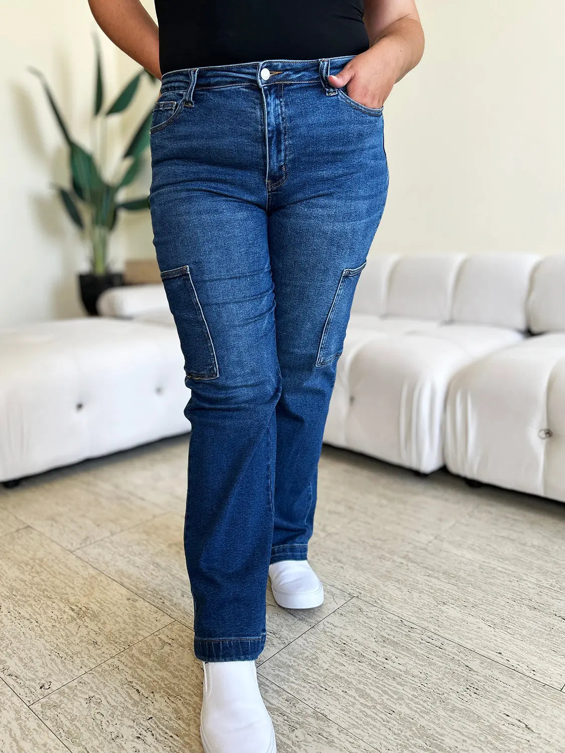 Judy Blue Full Size High Waist Straight Cargo Jeans - Pure Serenity DBA